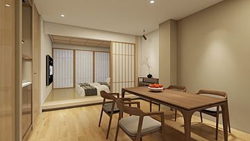 1丁目 客室：ダイニングから和室・寝室への見通し（完成イメージ）