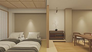 1丁目 客室：ツインベッドと床の間（完成イメージ）